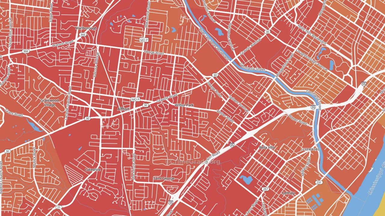 Wilbur Park, MO Map of Vehicle Theft Rates