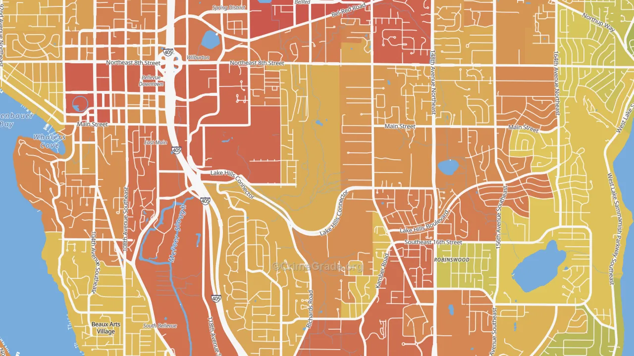 Wilburton, Bellevue, WA Map of Vehicle Theft Rates