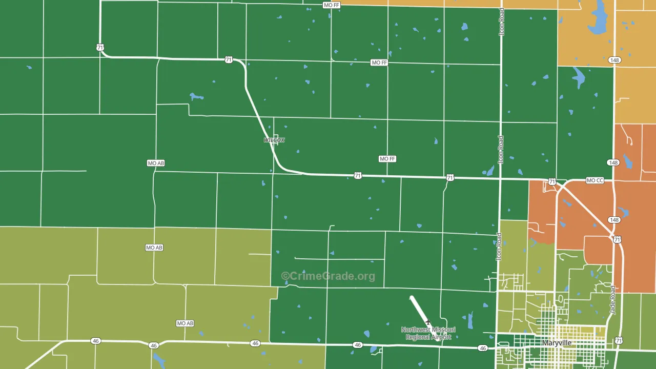 Wilcox, MO Map of Vehicle Theft Rates