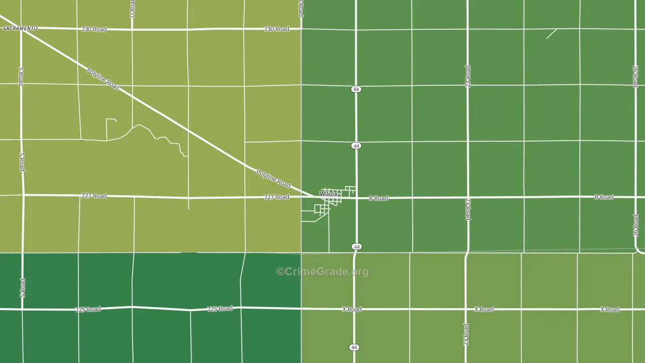 Wilcox, NE Map of Vehicle Theft Rates