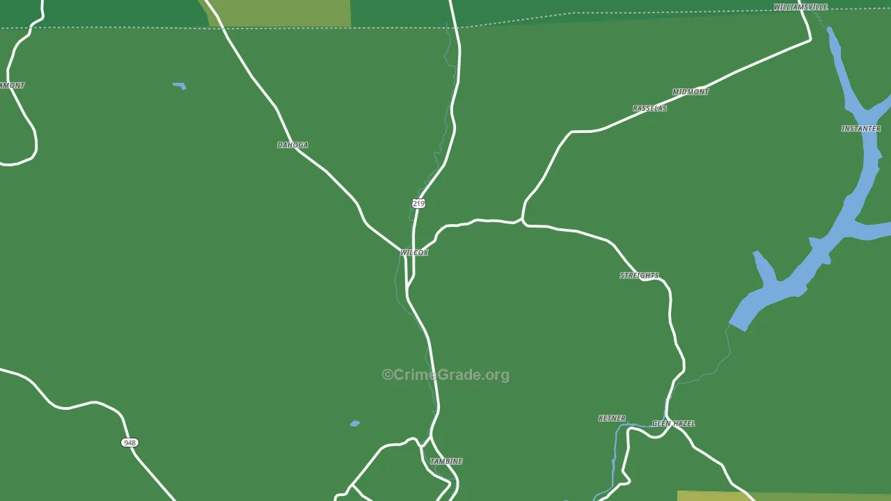 Wilcox, PA Map of Vehicle Theft Rates
