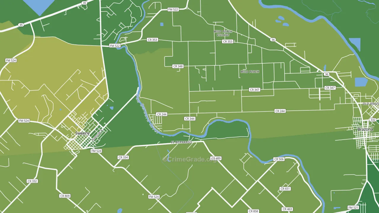 Wild Peach Village, TX Map of Vehicle Theft Rates