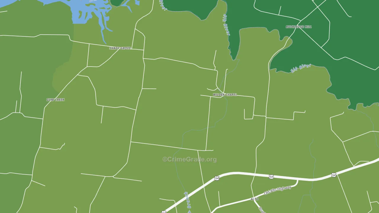 Wilder Chapel, TN Map of Vehicle Theft Rates