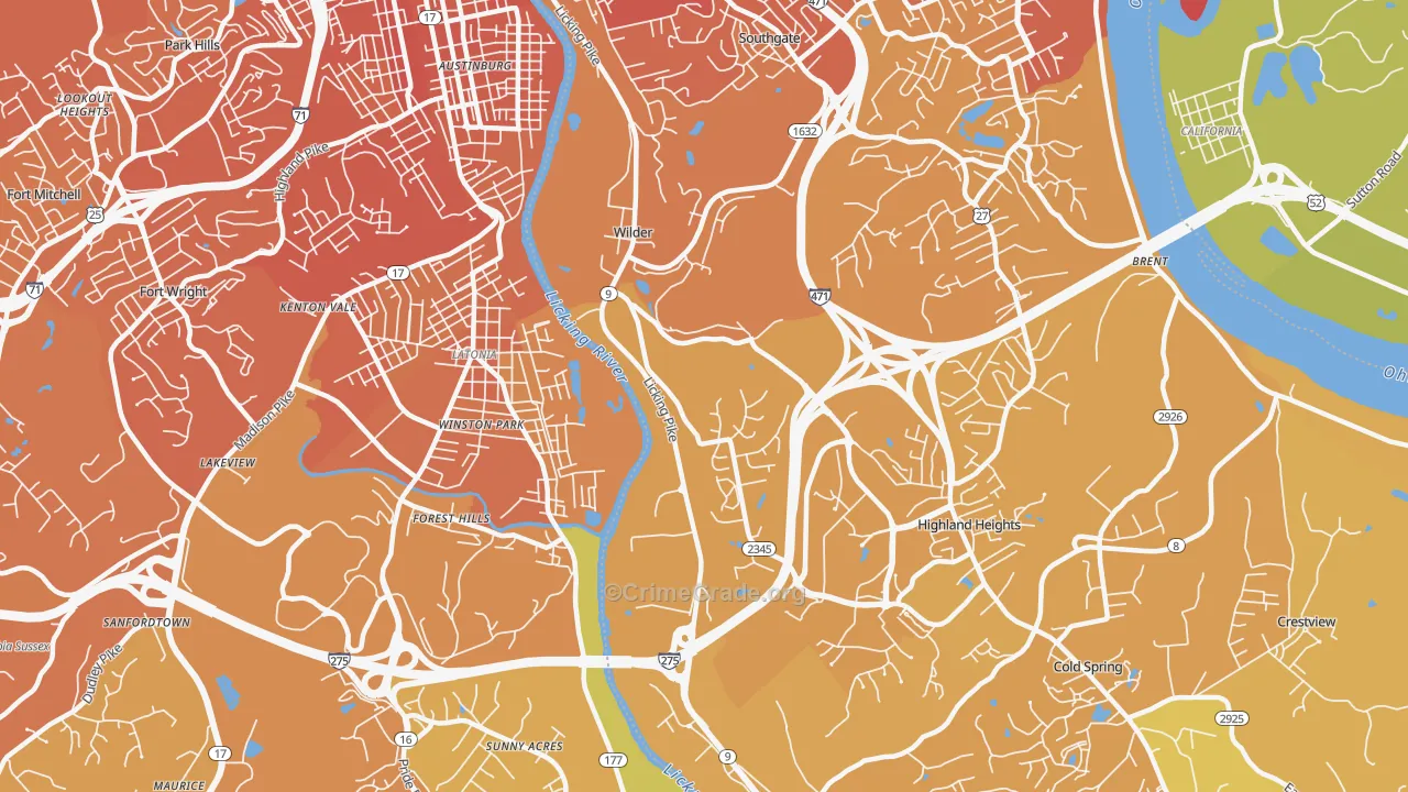 Wilder, KY Map of Vehicle Theft Rates