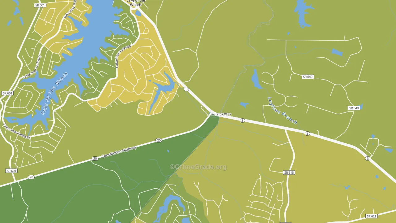 Wilderness, VA Map of Vehicle Theft Rates