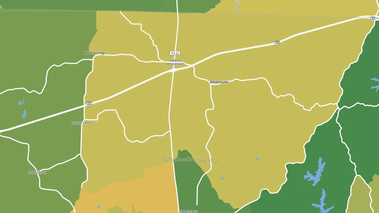 Wildersville, TN Map of Vehicle Theft Rates
