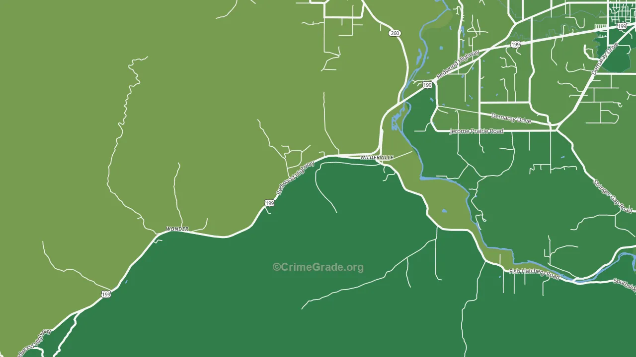 Wilderville, OR Map of Vehicle Theft Rates