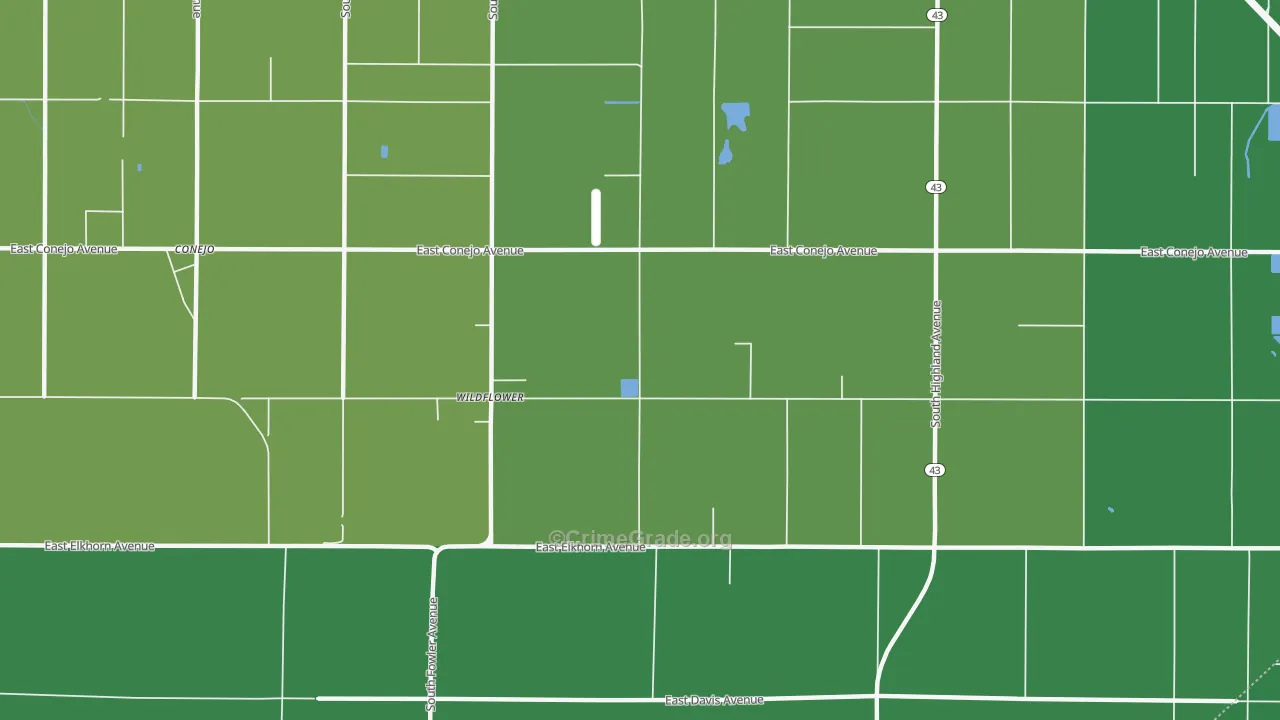Wildflower, CA Map of Vehicle Theft Rates