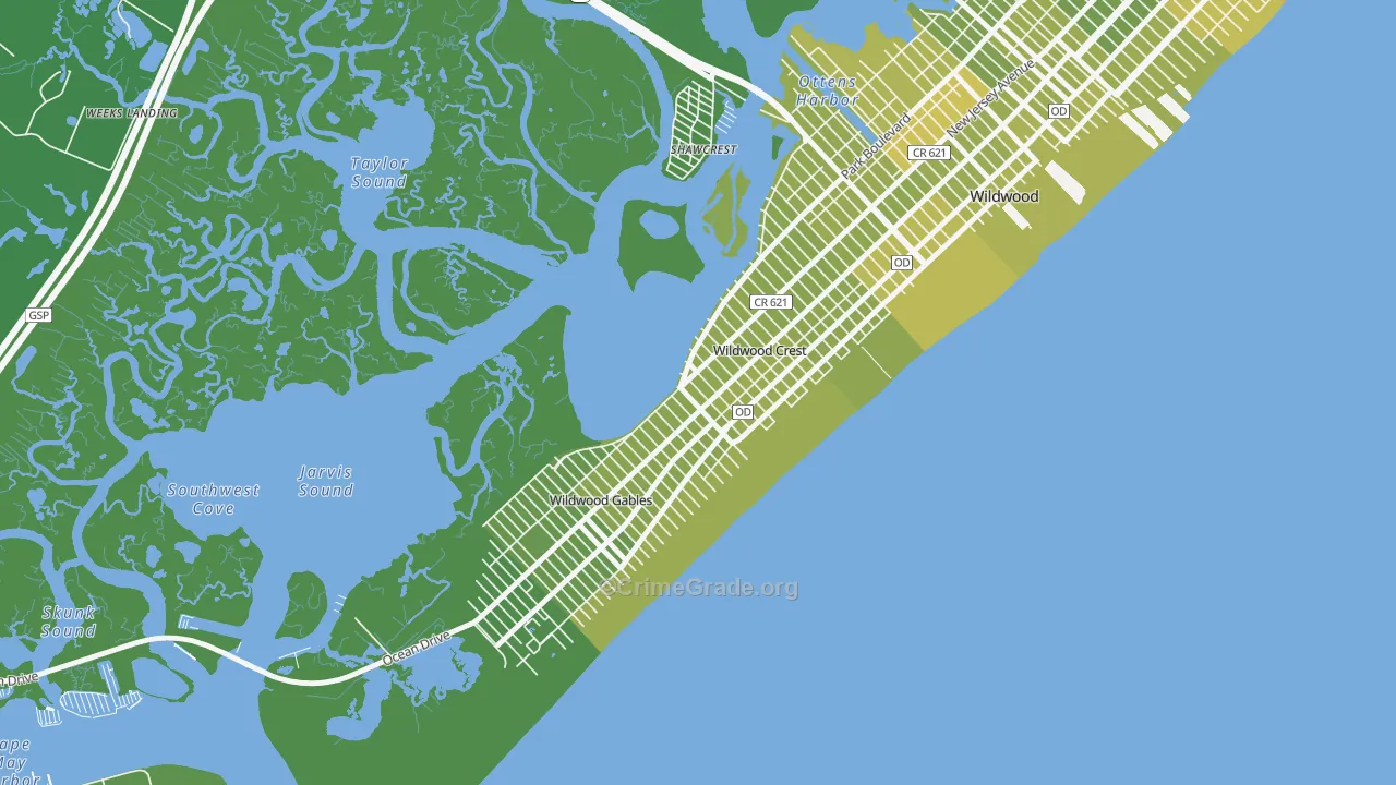 Wildwood Crest, NJ Map of Vehicle Theft Rates