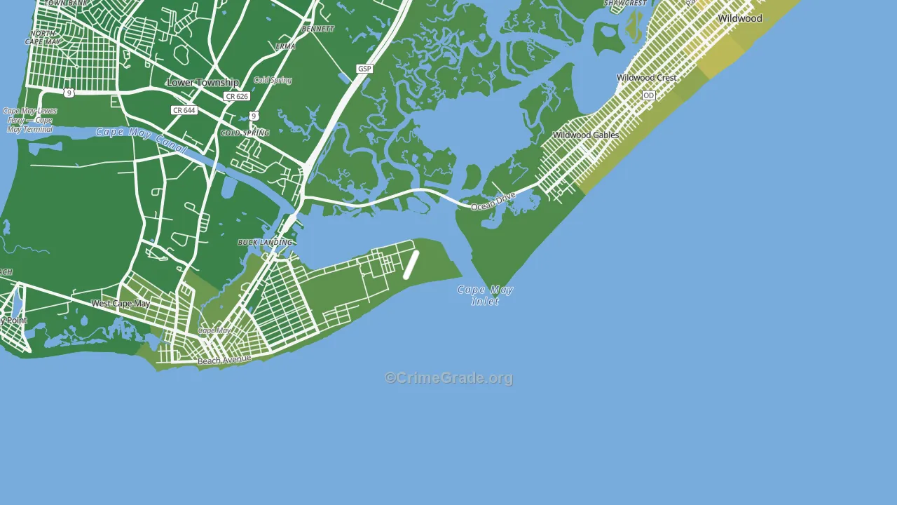 Wildwood Gables, NJ Map of Vehicle Theft Rates
