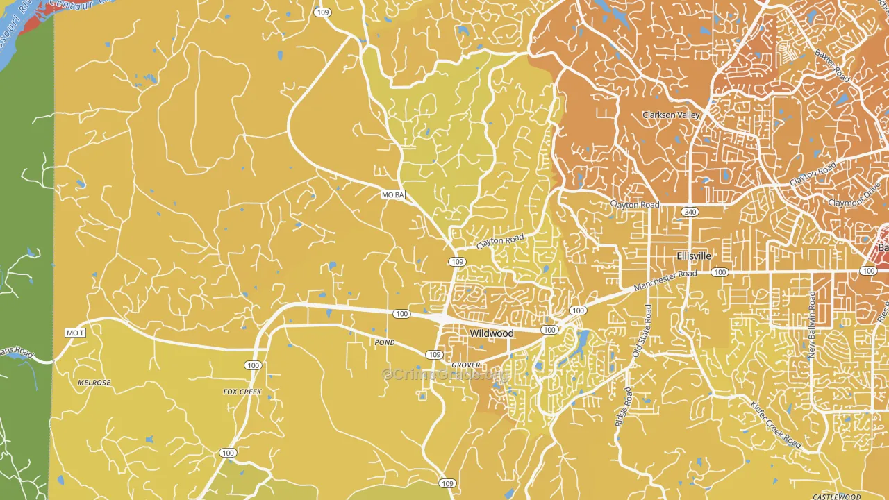 Wildwood, MO Map of Vehicle Theft Rates
