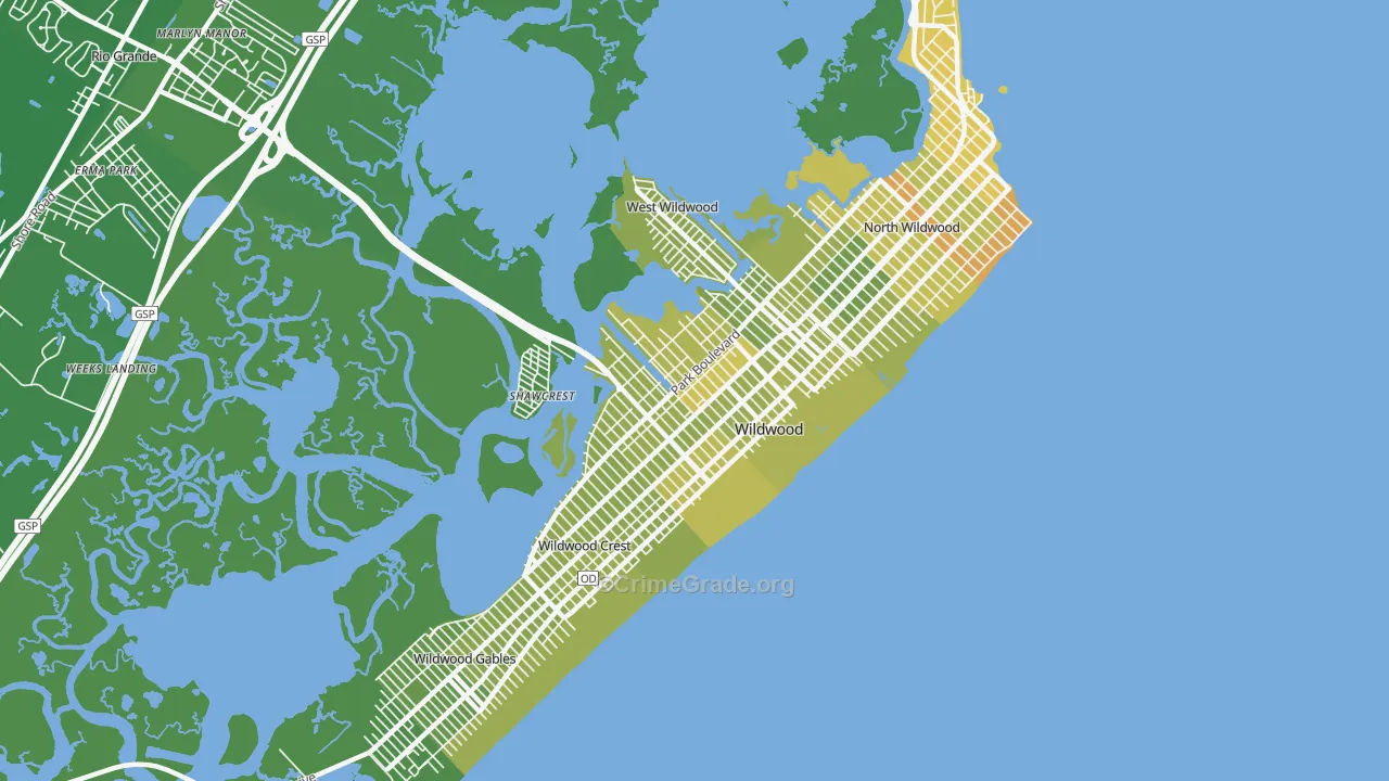 Wildwood, NJ Map of Vehicle Theft Rates