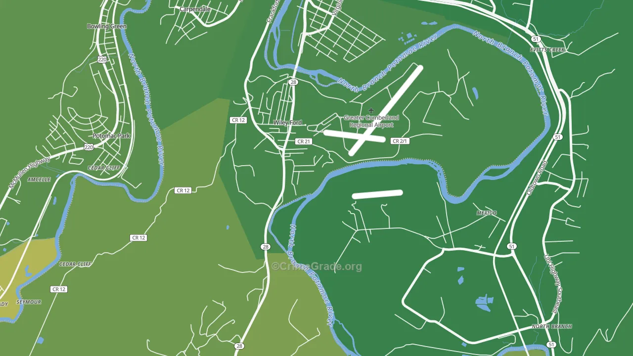 Wiley Ford, WV Map of Vehicle Theft Rates