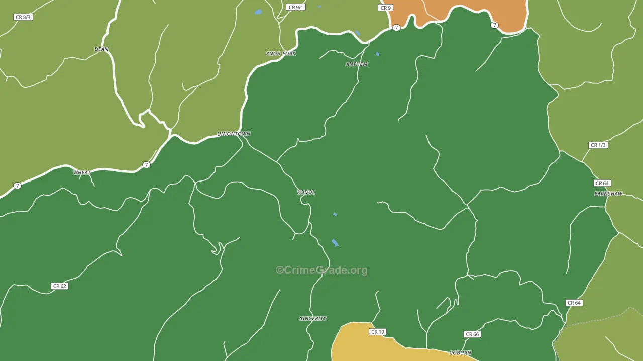 Wileyville, WV Map of Vehicle Theft Rates