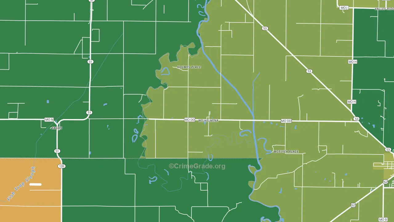 Wilhelmina, MO Map of Vehicle Theft Rates