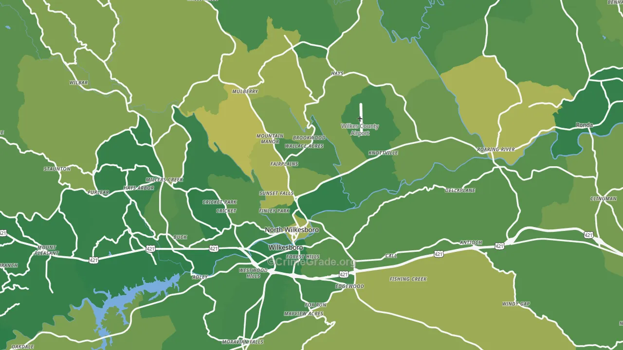 Wilkes County, NC Map of Vehicle Theft Rates