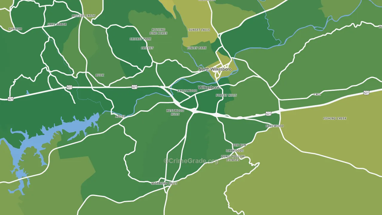 Wilkesboro, NC Map of Vehicle Theft Rates
