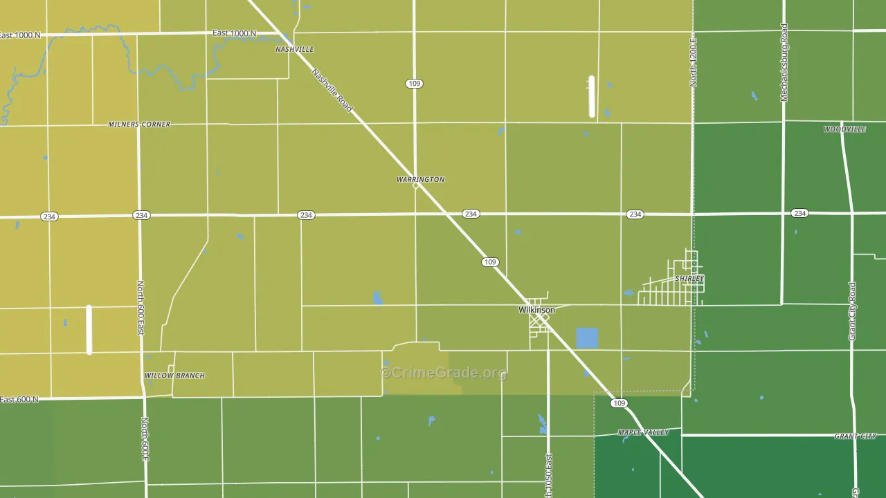 Wilkinson, IN Map of Vehicle Theft Rates