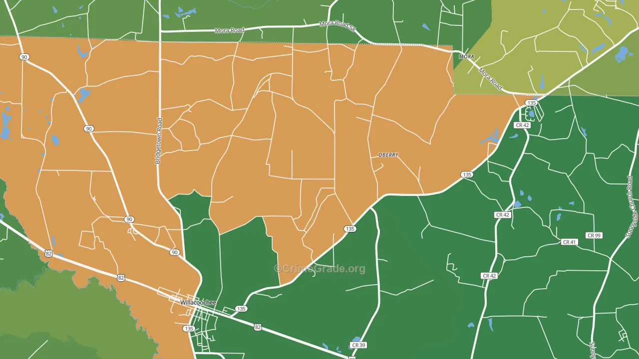 Willacoochee, GA Map of Vehicle Theft Rates