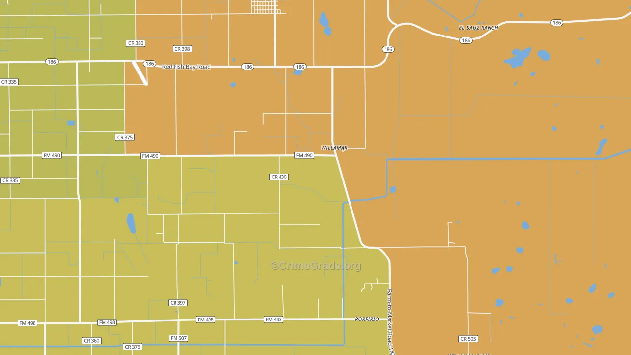 Willamar, TX Map of Vehicle Theft Rates