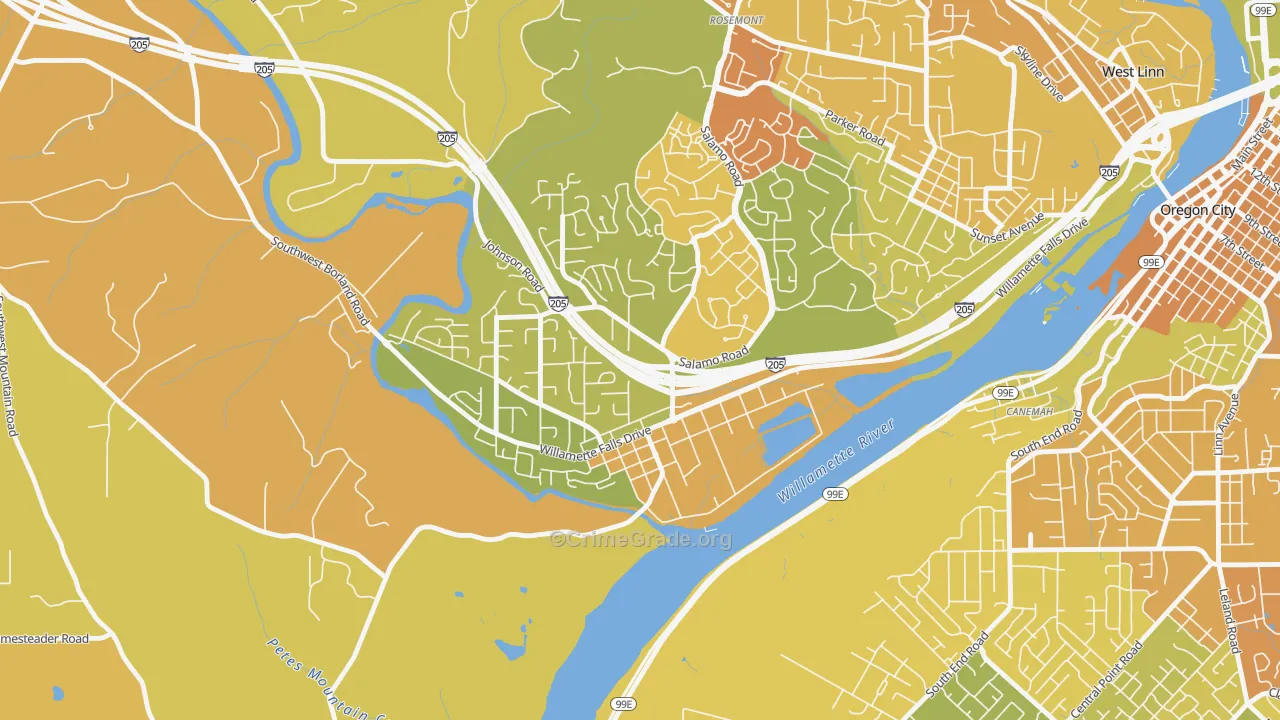 Willamette-West Linn, West Linn, OR Map of Vehicle Theft Rates