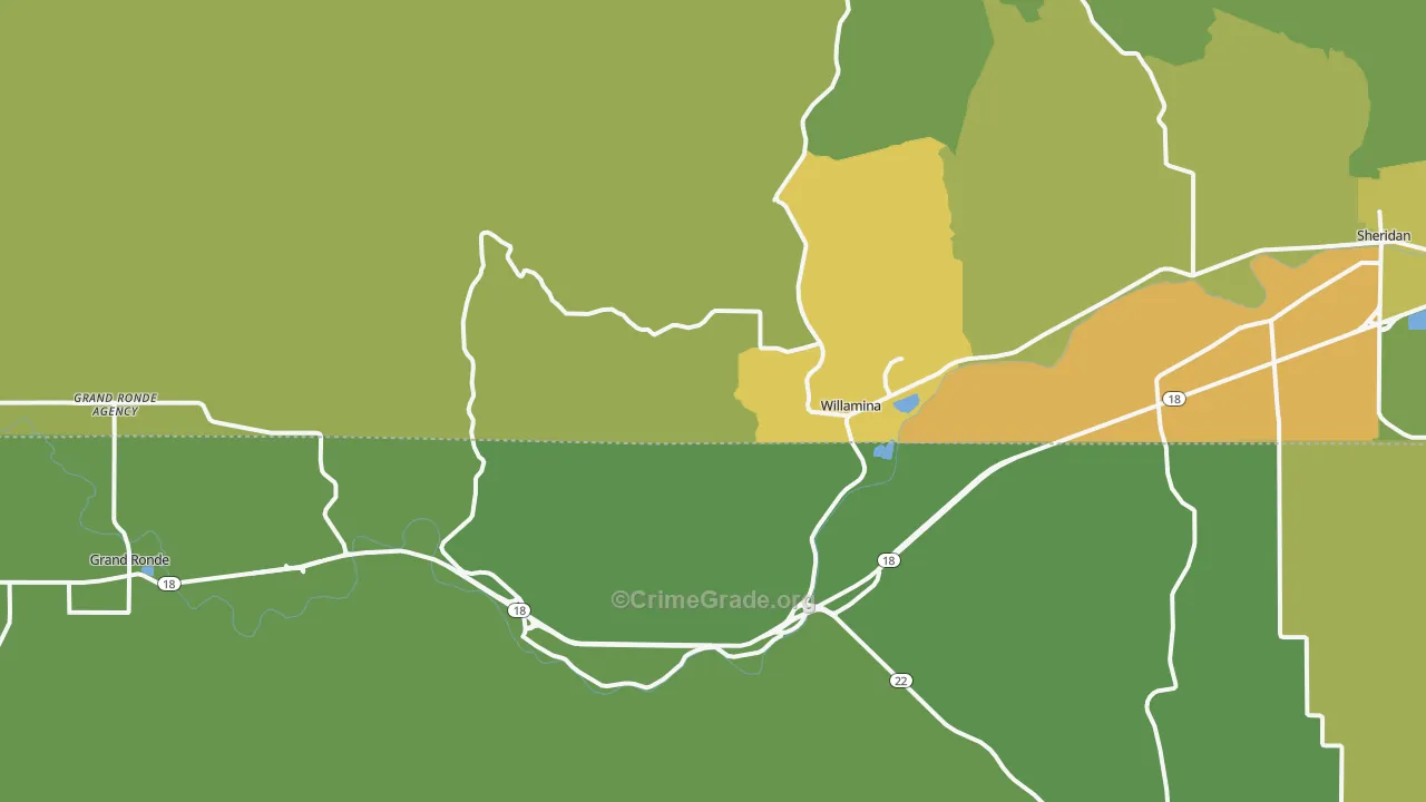 Willamina, OR Map of Vehicle Theft Rates