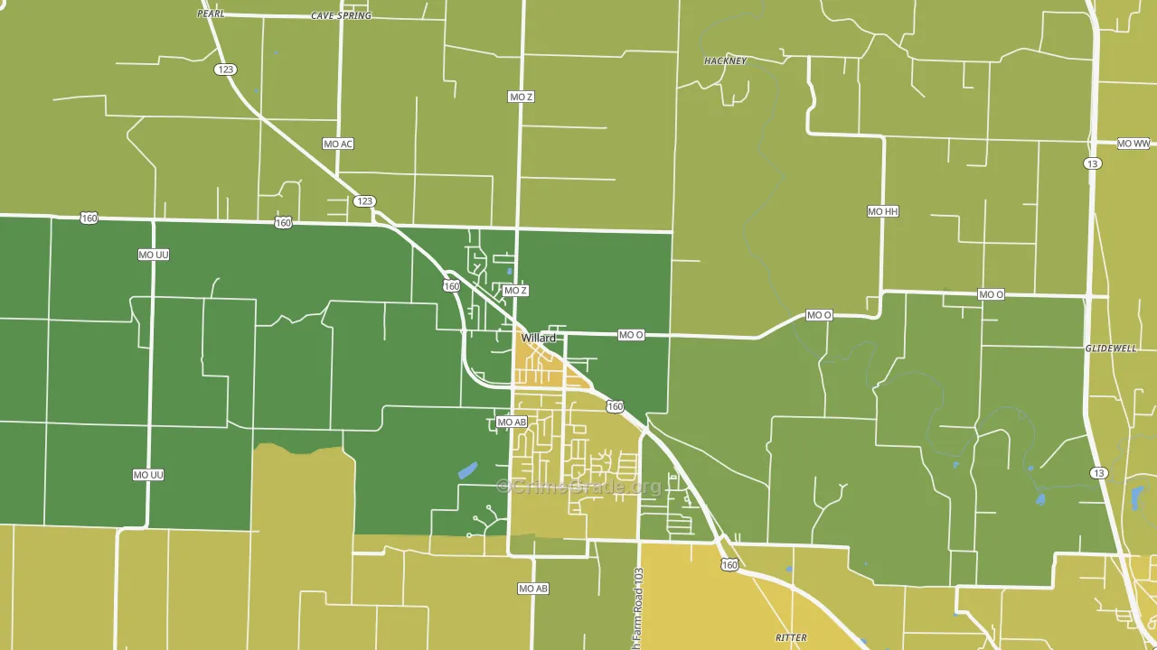 Willard, MO Map of Vehicle Theft Rates