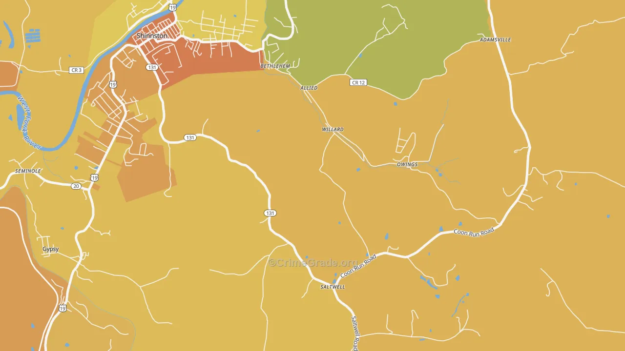 Willard, WV Map of Vehicle Theft Rates