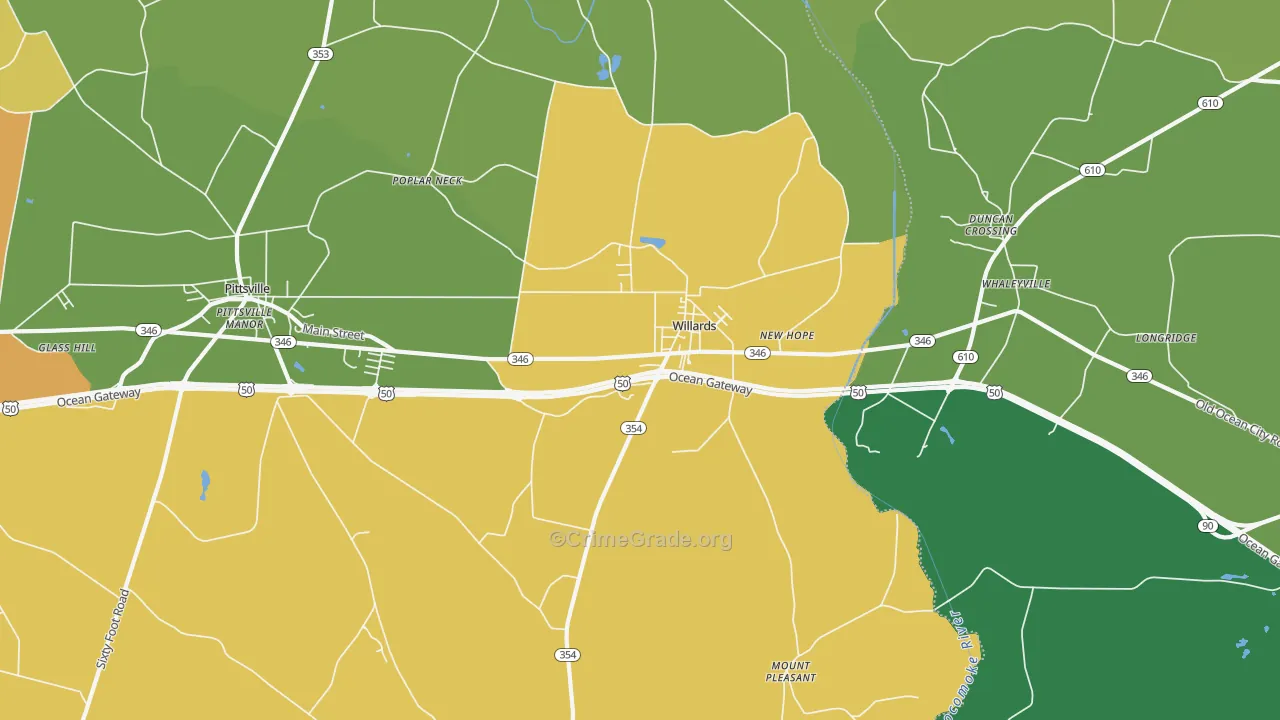 Willards, MD Map of Vehicle Theft Rates