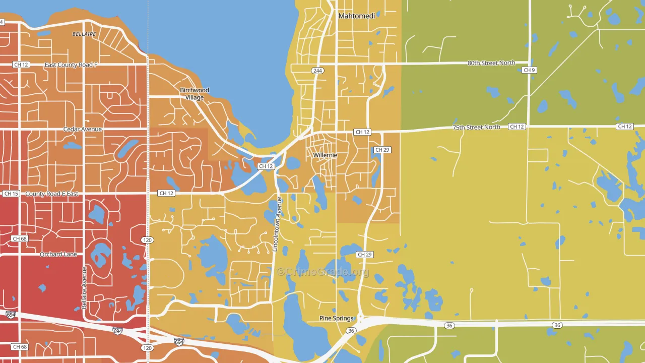 Willernie, MN Map of Vehicle Theft Rates