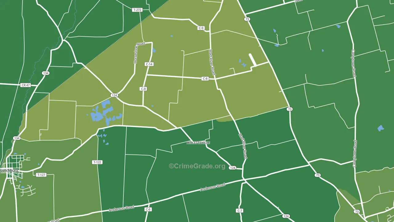 Willettsville, OH Map of Vehicle Theft Rates