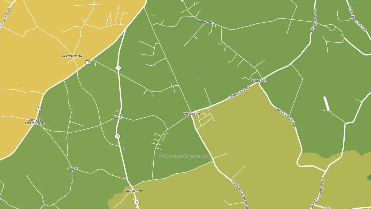 Willeyton, NC Map of Vehicle Theft Rates