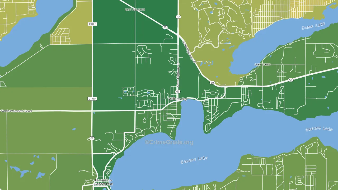 Williams Bay, WI Map of Vehicle Theft Rates