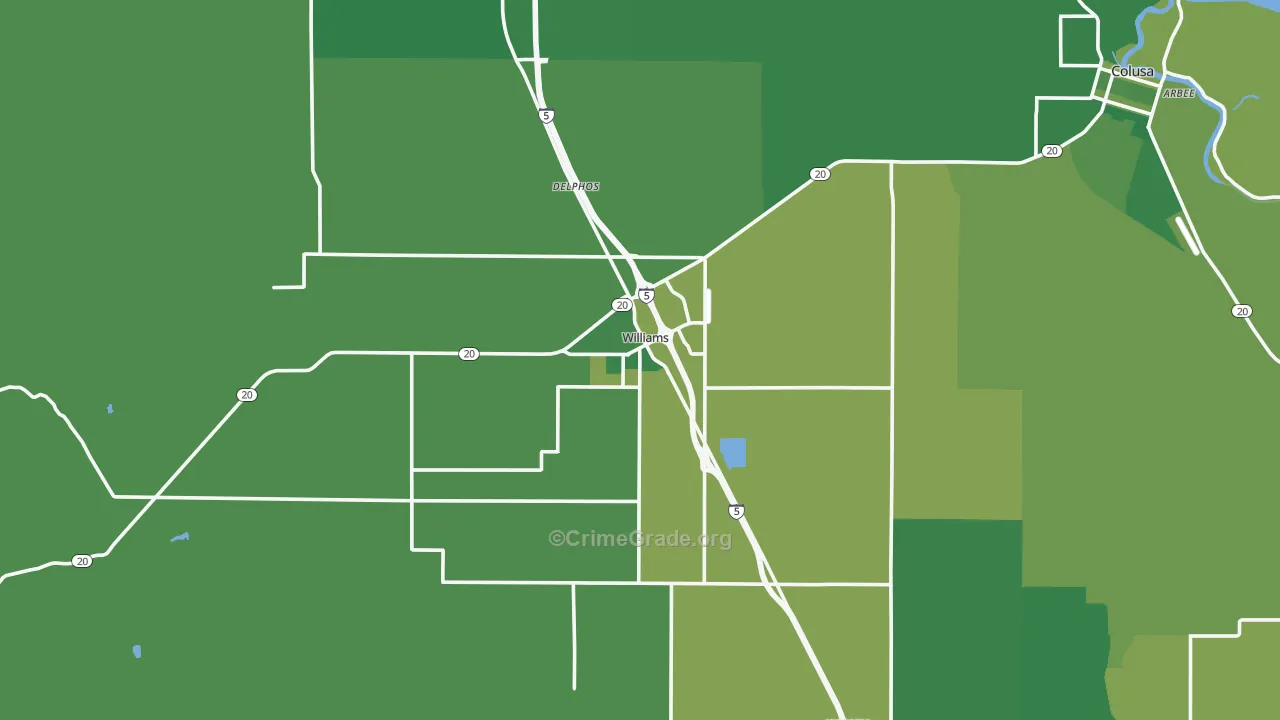 Williams, CA Map of Vehicle Theft Rates