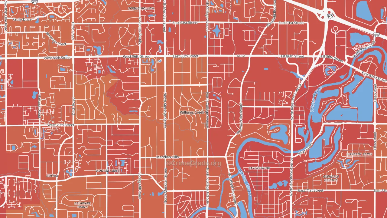 Williams Creek, IN Map of Vehicle Theft Rates