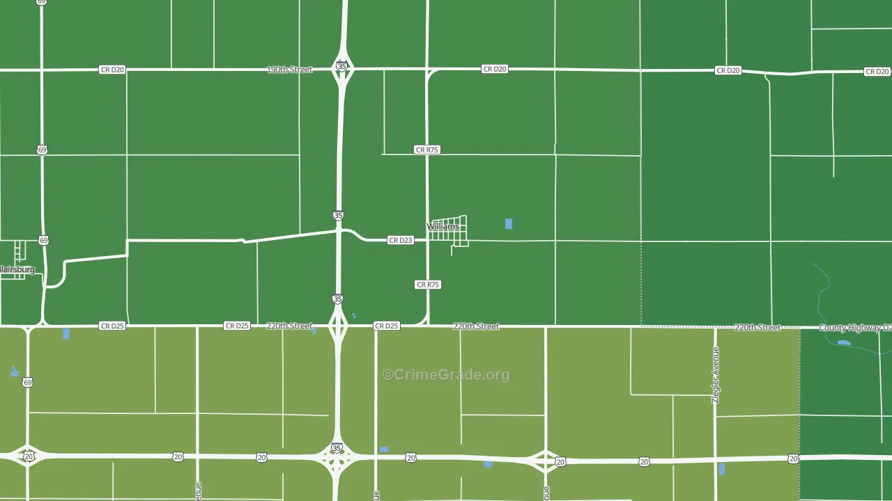 Williams, IA Map of Vehicle Theft Rates