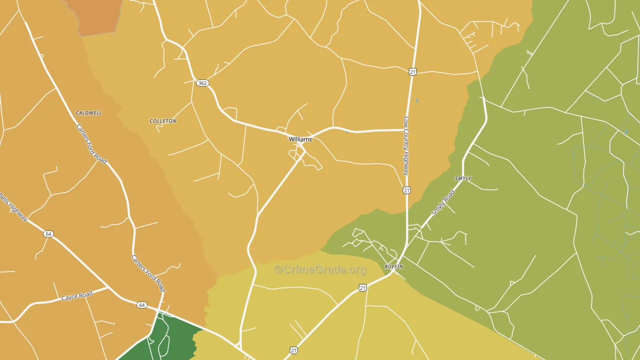Williams, SC Map of Vehicle Theft Rates