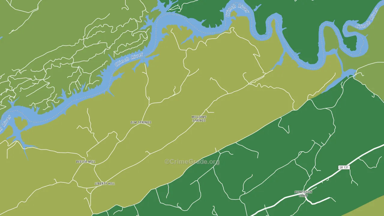 Williams Springs, TN Map of Vehicle Theft Rates