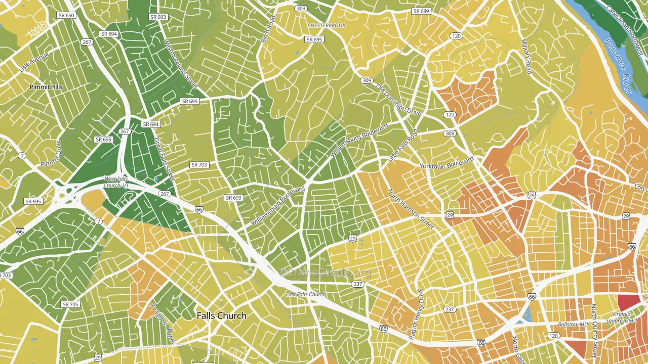 Williamsburg, Arlington, VA Map of Vehicle Theft Rates