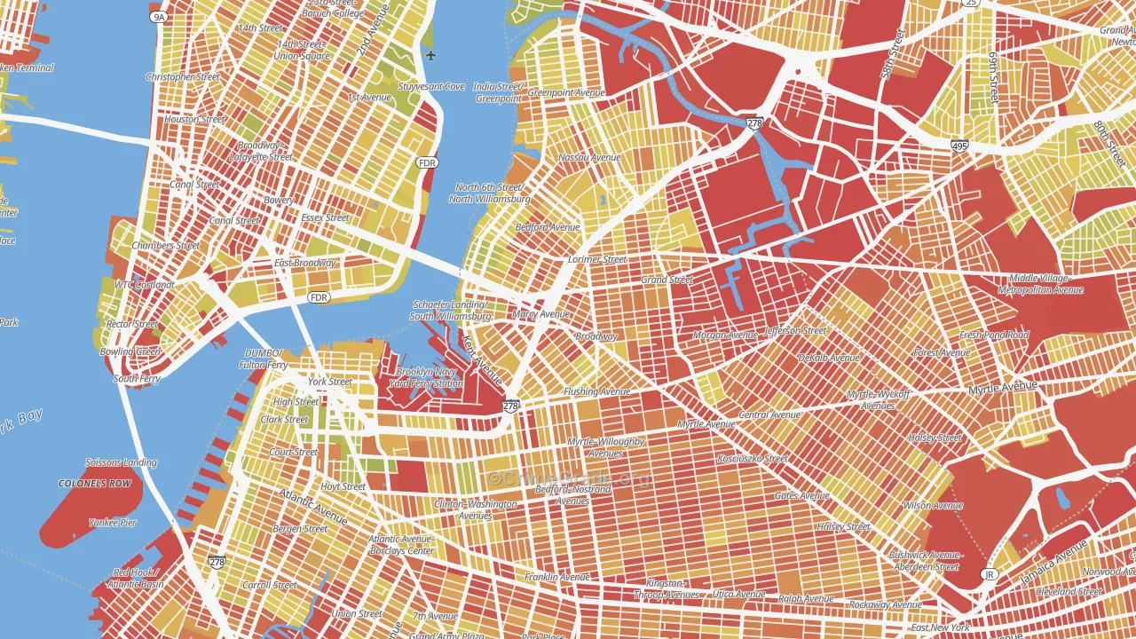 Williamsburg, Brooklyn, NY Map of Vehicle Theft Rates