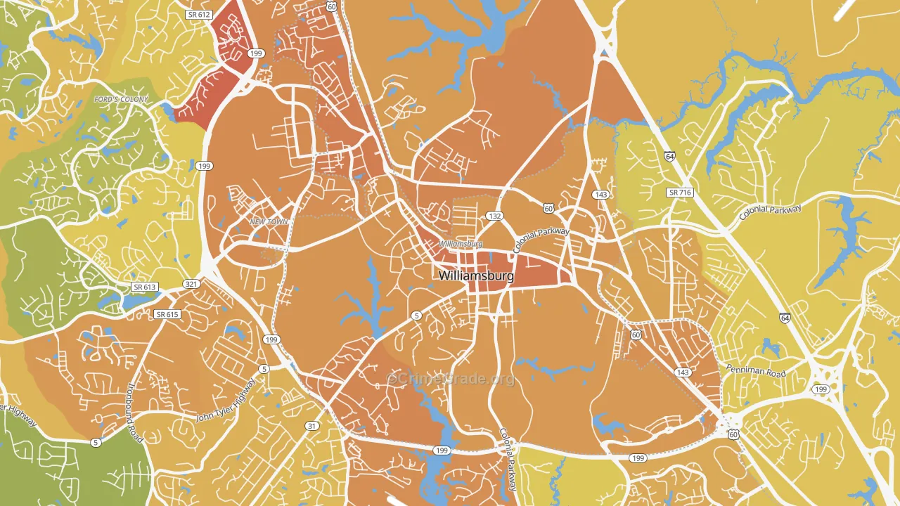Williamsburg City, VA Map of Vehicle Theft Rates