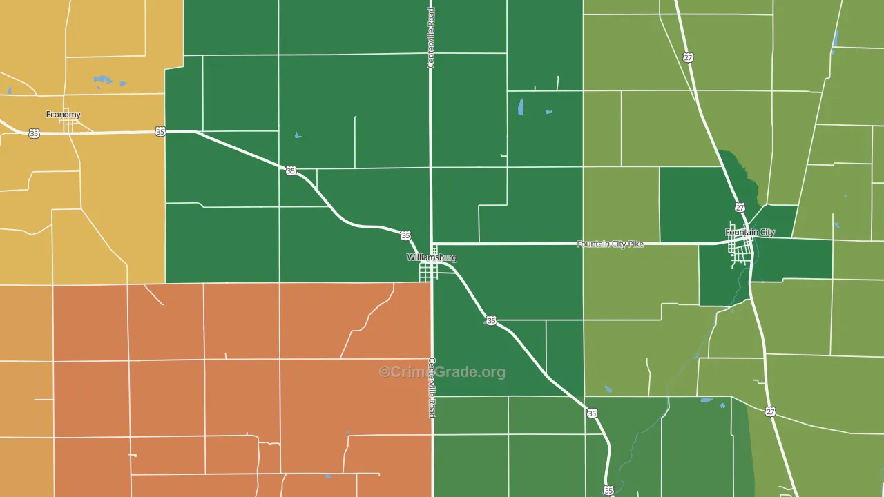 Williamsburg, IN Map of Vehicle Theft Rates