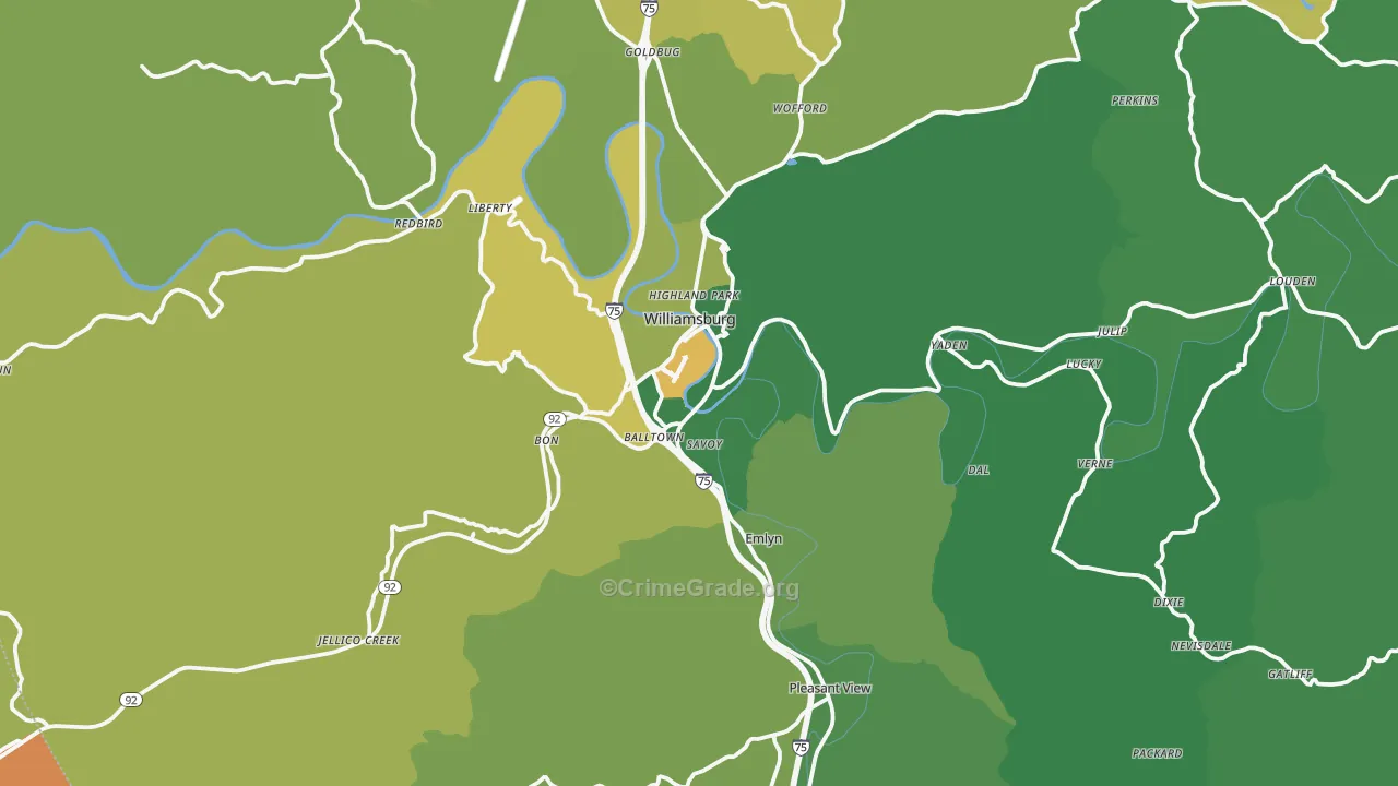 Williamsburg, KY Map of Vehicle Theft Rates