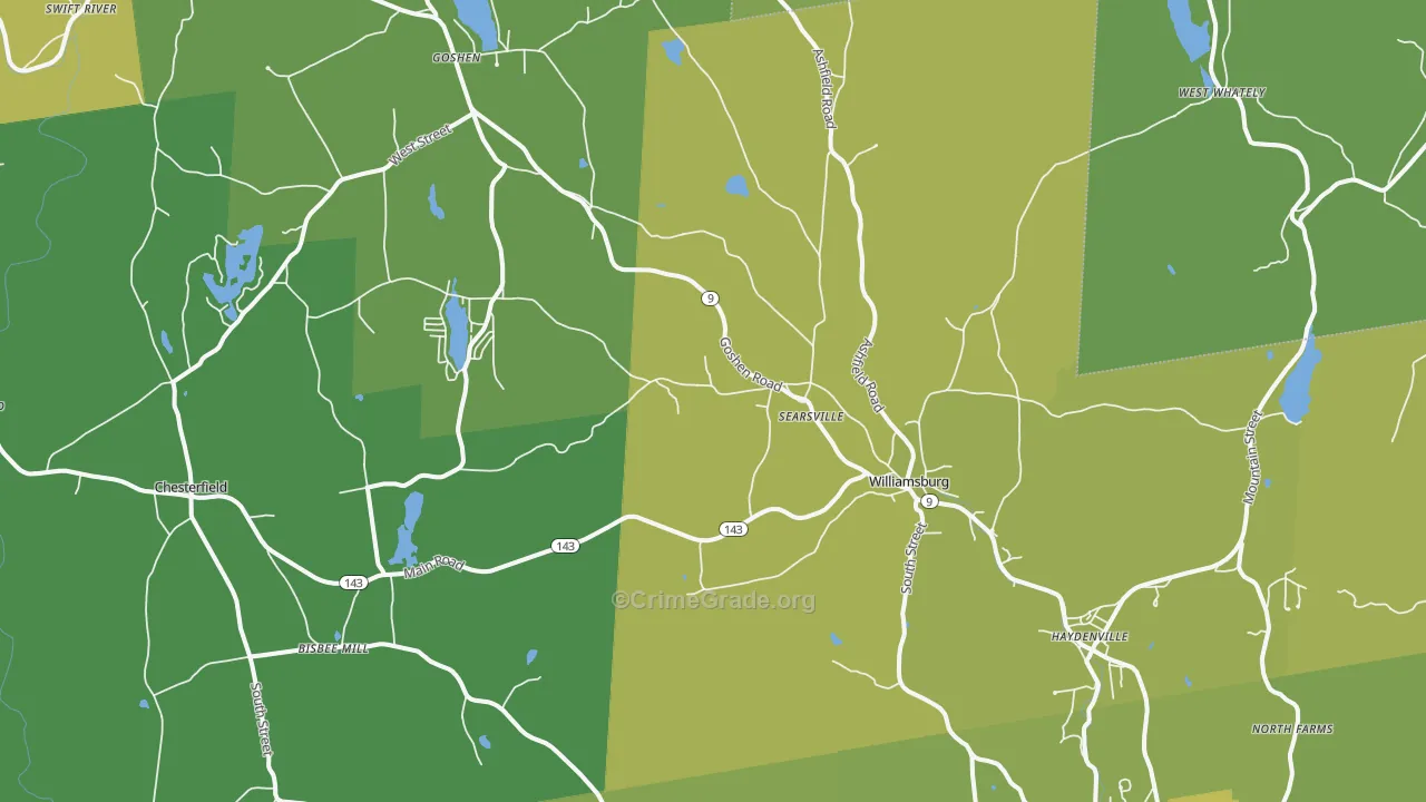 Williamsburg, MA Map of Vehicle Theft Rates