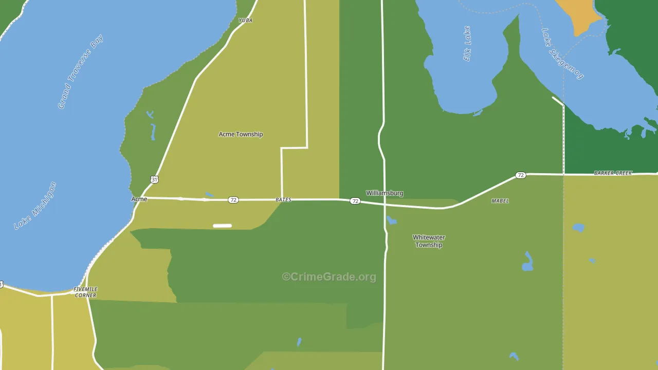 Williamsburg, MI Map of Vehicle Theft Rates