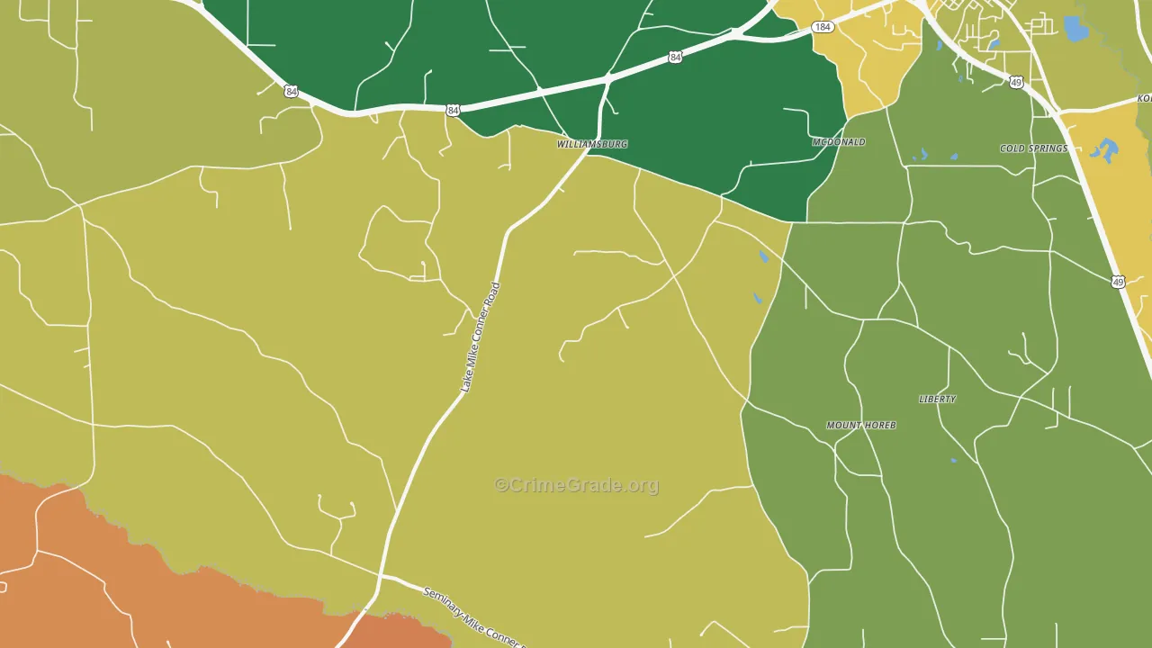 Williamsburg, MS Map of Vehicle Theft Rates