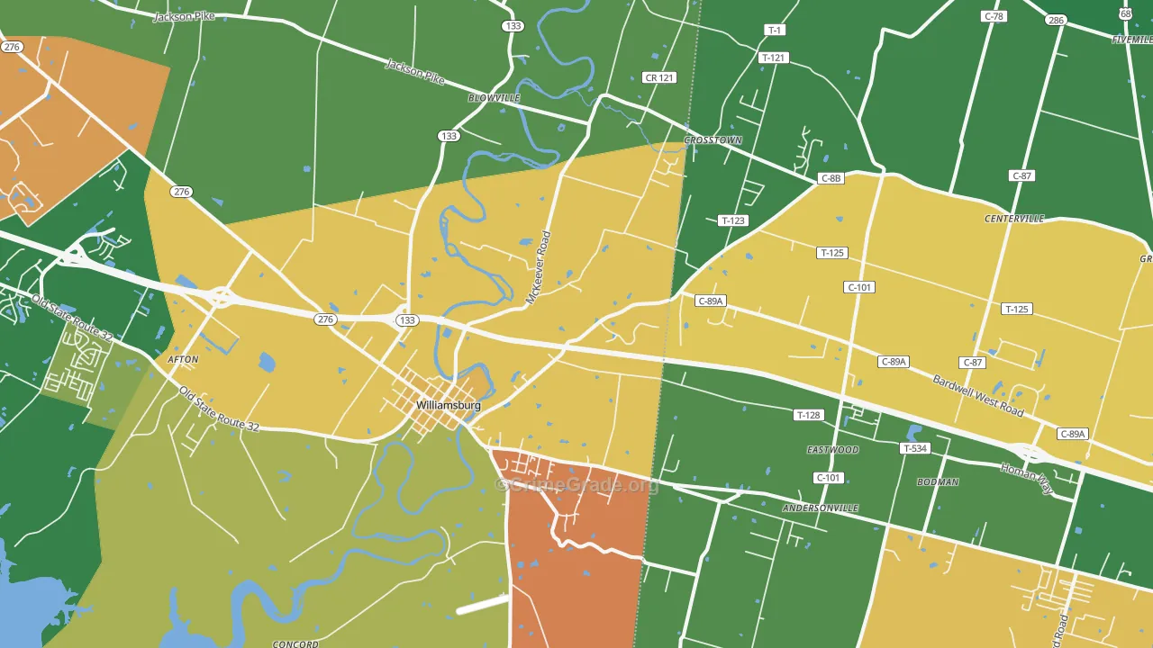 Williamsburg, OH Map of Vehicle Theft Rates