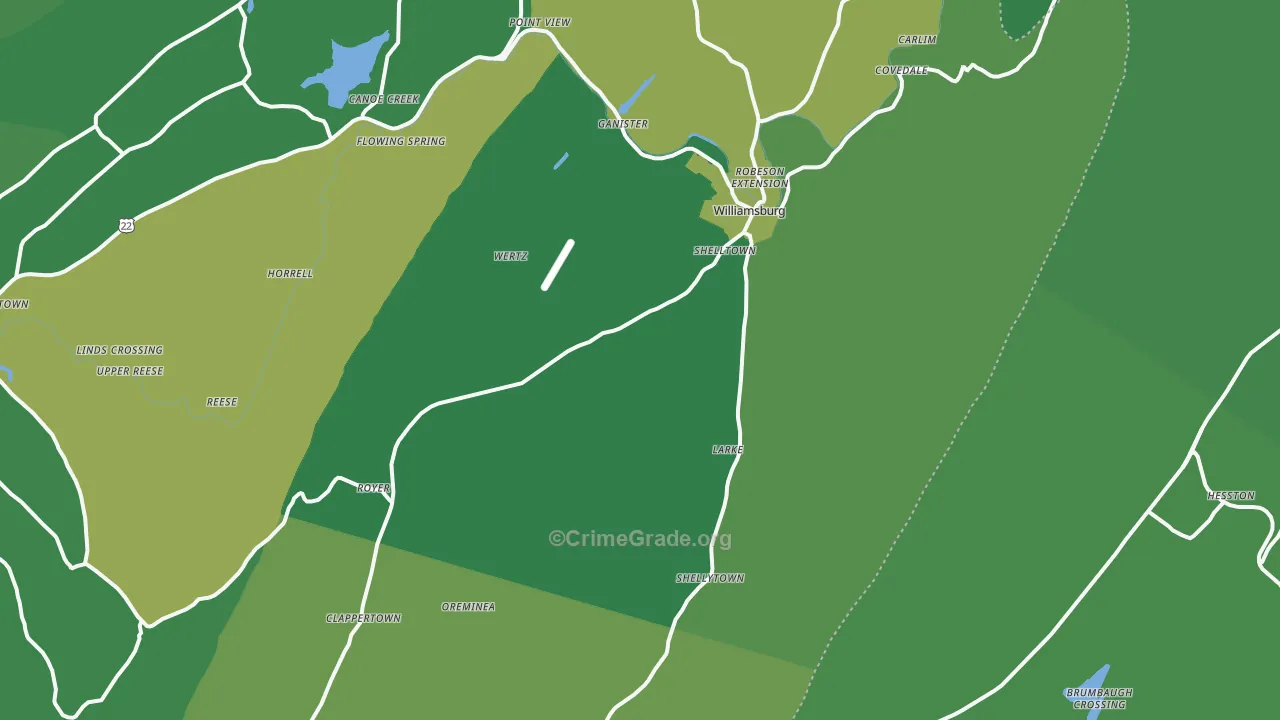 Williamsburg, PA Map of Vehicle Theft Rates