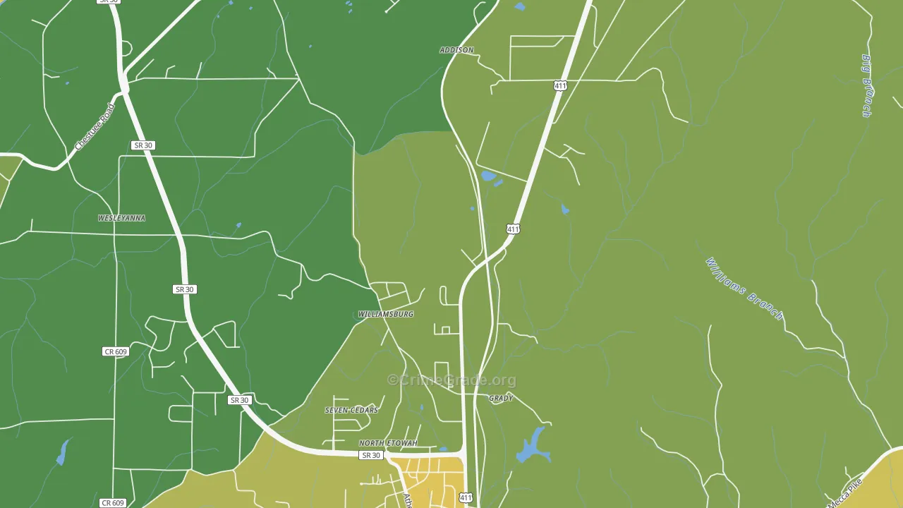 Williamsburg, TN Map of Vehicle Theft Rates