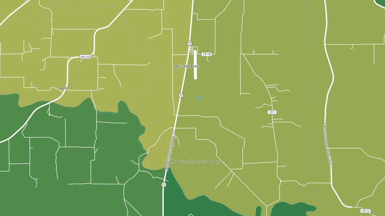 Williamsburg, TX Map of Vehicle Theft Rates